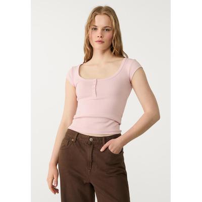 Stradivarius Henley t-shirt with buttons Pastel pink L