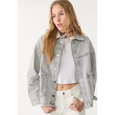 Stradivarius Denim jacket with pockets Overdyed blue L