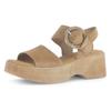 Sandalette GABOR, Damen, Gr. 40, braun (hellbraun), Ziegenveloursleder, unifarben, modisch, Schuhe, Sommerschuh, Riemchensandale mit Plateau in Holzoptik