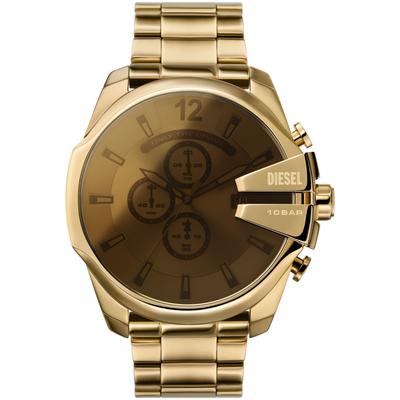 Chronograph DIESEL "MEGA CHIEF", gold (gelbgoldfarben), Armbanduhren, Herren, Quarzuhr, Armbanduhr, Herrenuhr, Stoppfunktion, Edelstahlarmband Image