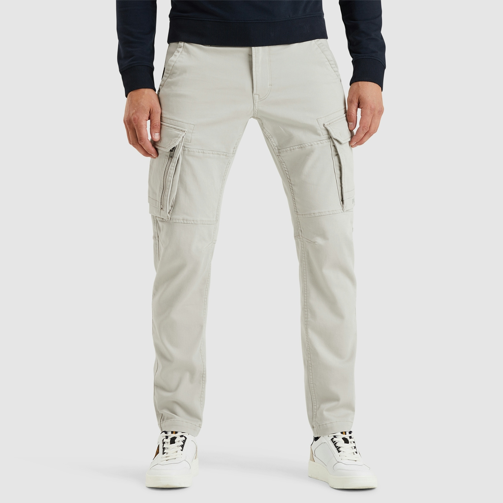 Cargohose PME LEGEND, Herren, Gr. 34, Länge 32, weiß (moonstruck), Sweatware, Obermaterial: 84% Baumwolle, 15% Polyester, 1% Elasthan, unifarben, Casual, schmal knöchellang, Hosen, mit Taschen Image