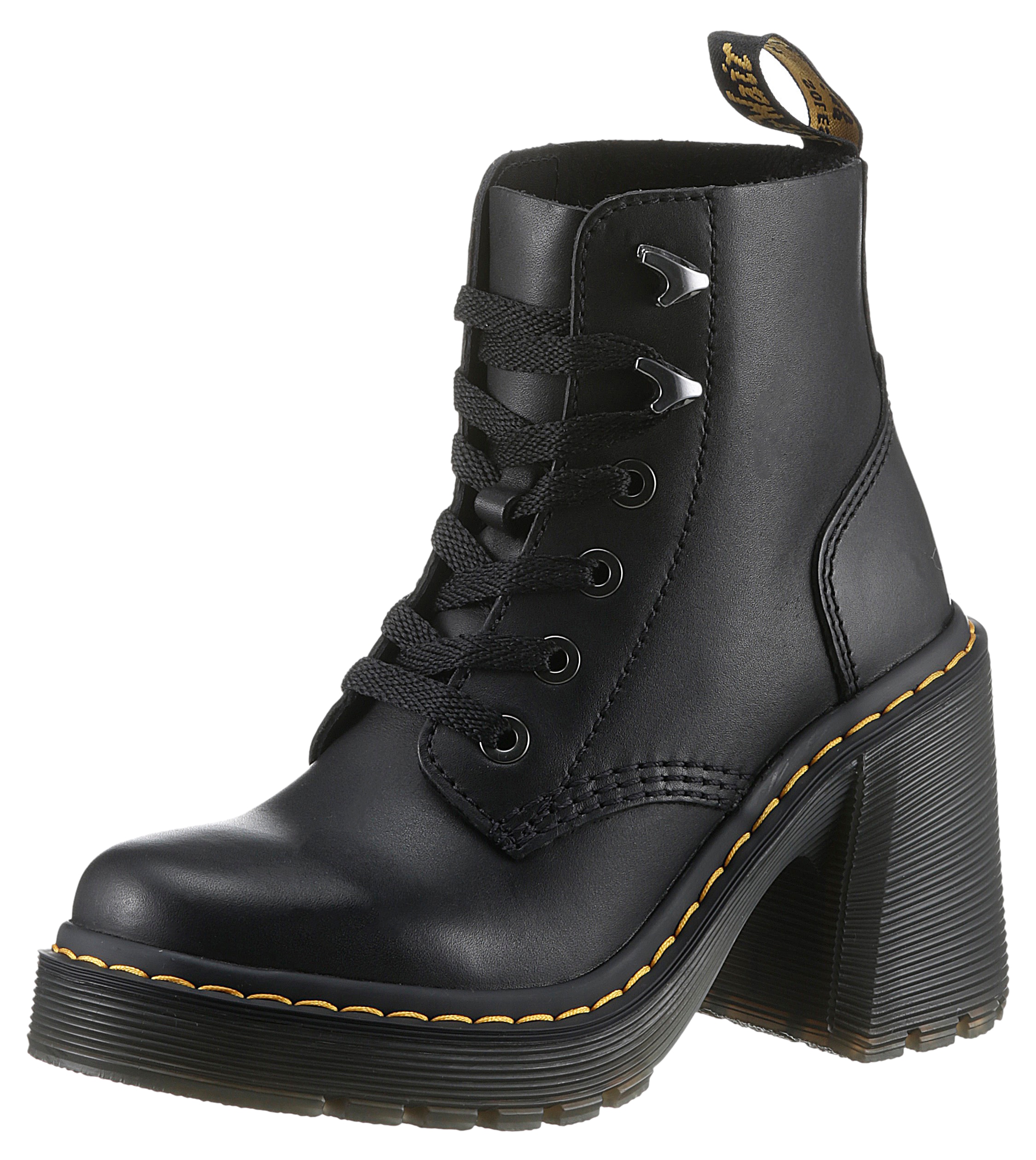 Schnürboots DR. MARTENS "Jesy", Damen, Gr. 36, schwarz, Leder, Schuhe Schnürboots, Blockabsatz, Stiefelette mit modischen Metall Eyelets