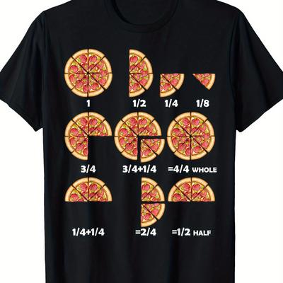 TEMU Math Teacher Pizza T-shirt, 100% Crew Neck Casual Tee, Knit Fabric With Medium Stretch, Regular Fit Printed Top For Adults - 220g Image