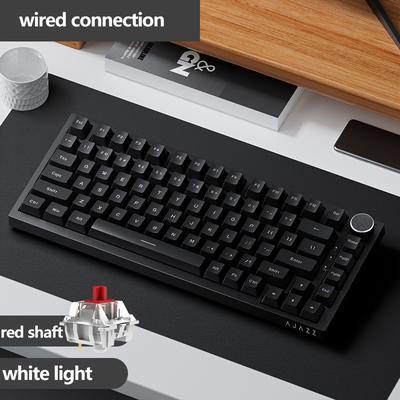 TEMU Ajazz Ak820 Wired Mechanical Keyboard, Ergonomic Hot-swappable 75-key With Backlight, Red -type Red Shaft, Usb Cable Included, No Battery Required, Office Keyboard With Volume Knob