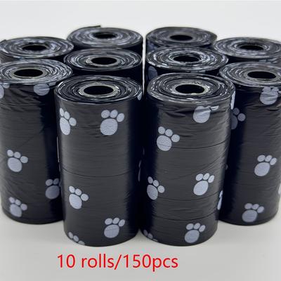 TEMU 75/150/300pcs Leak-proof Dog Waste Bags With Paw , Polypropylene/polyethylene Pet Poop Bags For Outdoor - Black Image