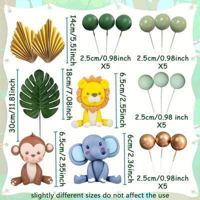 TEMU Laventy Sage Gender Reveal Cake Topper - Resin Wild Animal Decorations With Giraffe, Monkey, Lion, And Elephant For Birthday Parties And Celebrations, Jungle Theme Decorations Image