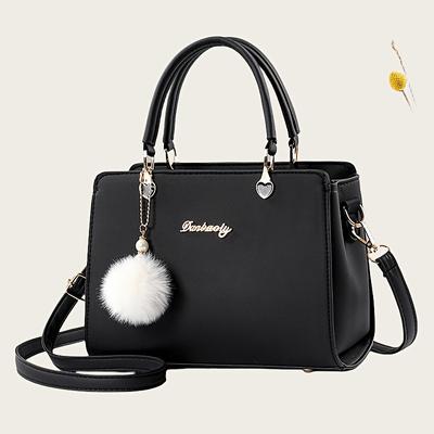 TEMU Elegant Ladies' Shoulder Bag - Solid Purse With Wristlet, Zipper Closure, Polyester Lined, In Paint, Versatile For Image