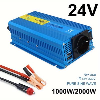 TEMU 1000w/2000w () Pure Sine Wave Inverter 12v To 230v Ac Power Inverter, With 3.1a Usb Car Adapter And Car Plug Plug, Suitable For Cars And Outdoor Use, Without Battery Image