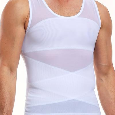 TEMU Men's Shirt - Breathable Mesh & Ribbed Nylon-spandex Blend, Sleeveless Crew Neck For Wear, Bodysuit Image