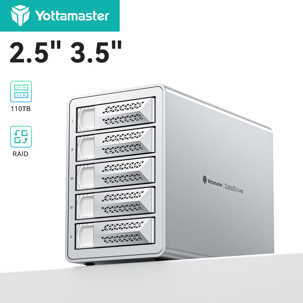 Yottamaster 2/4/5 Bay RAID Externes Gehäuse 2,5''3,5'' Zoll SATA HDD SSD Hausständer HD Box Solid State Drive Cover für NAS-Speicher