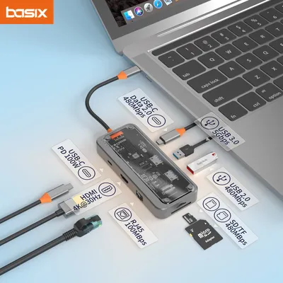 USB C Hub 8in1 Typ C auf Ethernet Port PD 100W Adapter für MacBook Pro USB 3.0 Hub Laptop Tablet USB Image