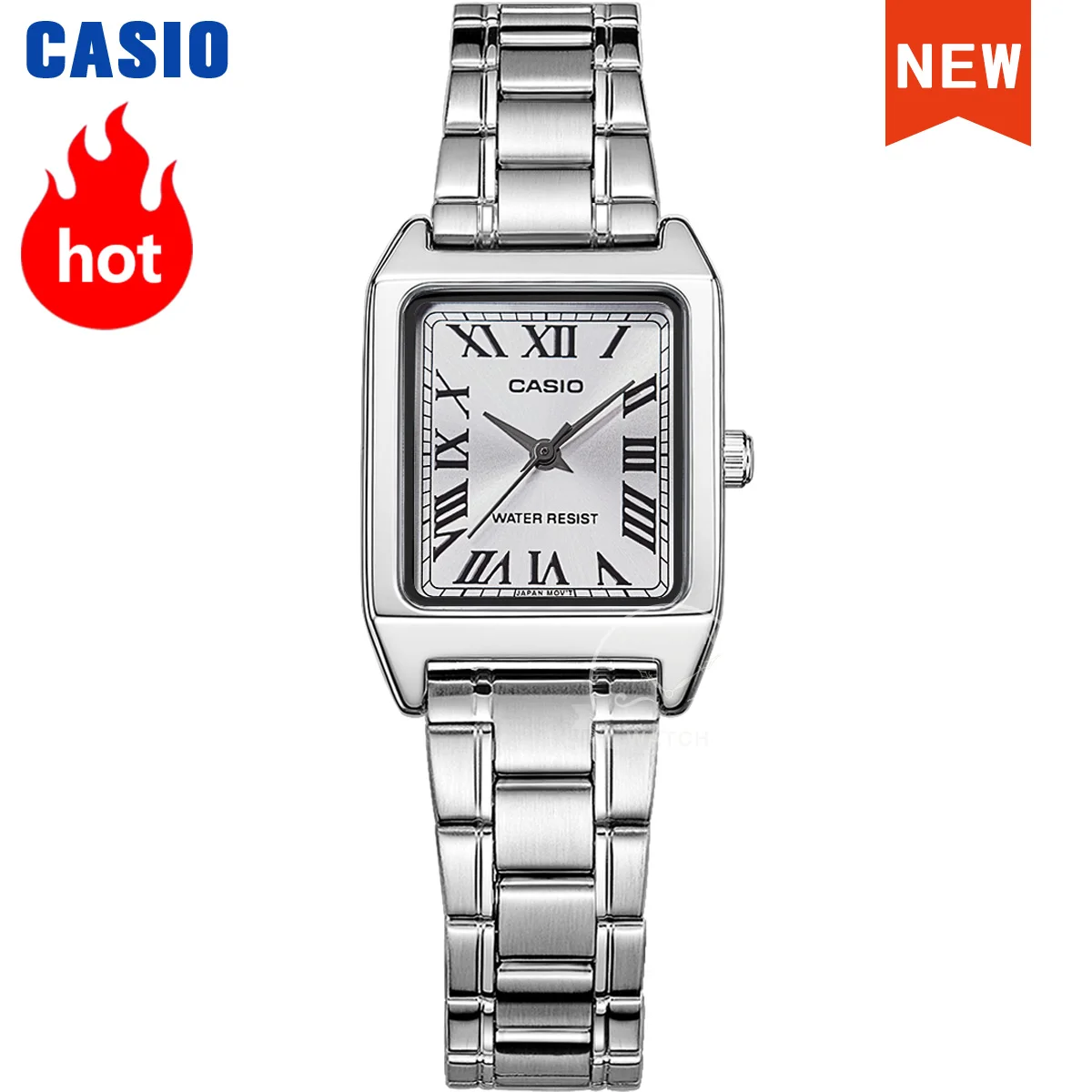 Casio uhr für frauen top marke luxus set 30m Wasserdicht Quarz damen uhr Tonneau form Edelstahl reloj mujer LTP-V007D- Image