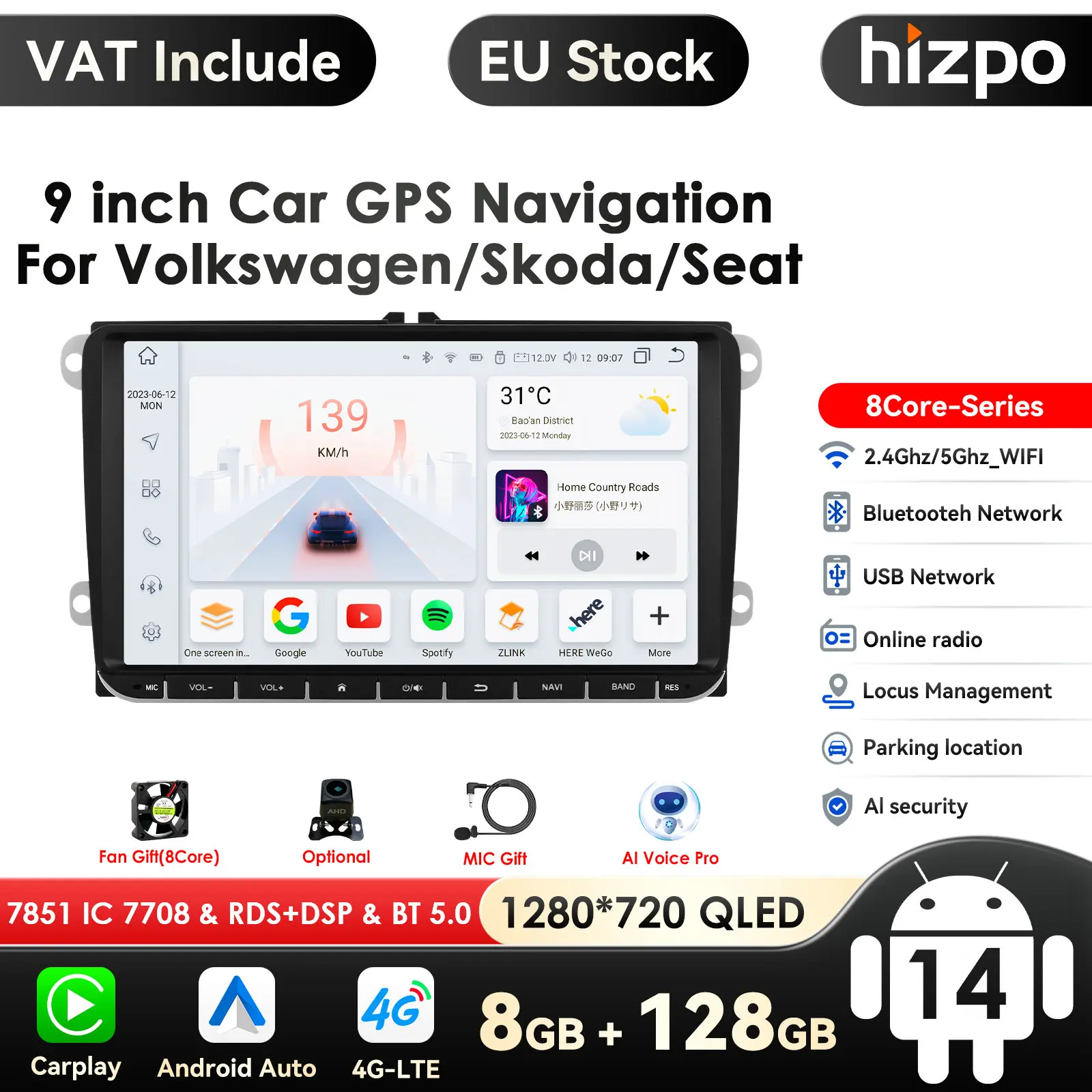 8 128g dsp radio 2din auto multimedia gps für vw passat b6 t5 b7 b8 golf 5 6 caddy polo t5 touran android auto carplay dab rds bt Image
