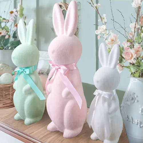 Drei Designs beflockte Kaninchen Silikon Kerze Formen Schleife Hase Silikonform Tier Hasen Wachsform Ostern Home Decor