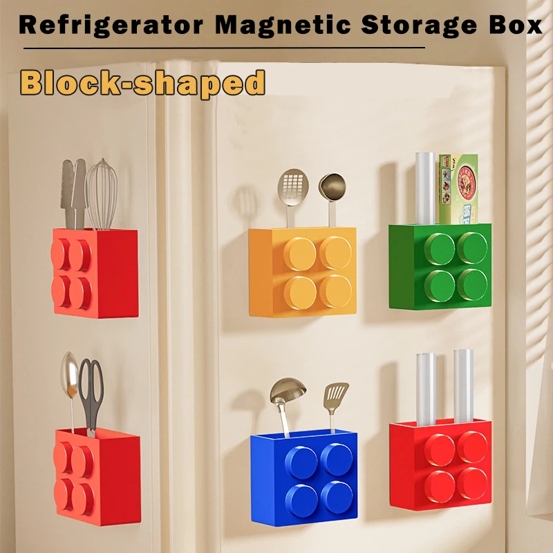 Kreative Blockförmige Magnetische Lagerung Box Küche Punch-freies Kühlschrank Magnet Lagerung Container Küche Werkzeuge Lagerung Korb