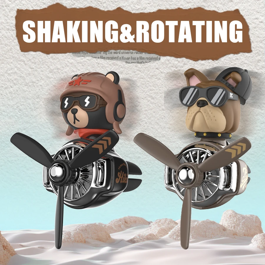 Bulldogge Bärenkopf schütteln rotierendes Flugzeug Pilot Auto Lufterfrischer Zubehör Dekoration Spaß Aroma Diffusor Parfüm Duft Männer Image