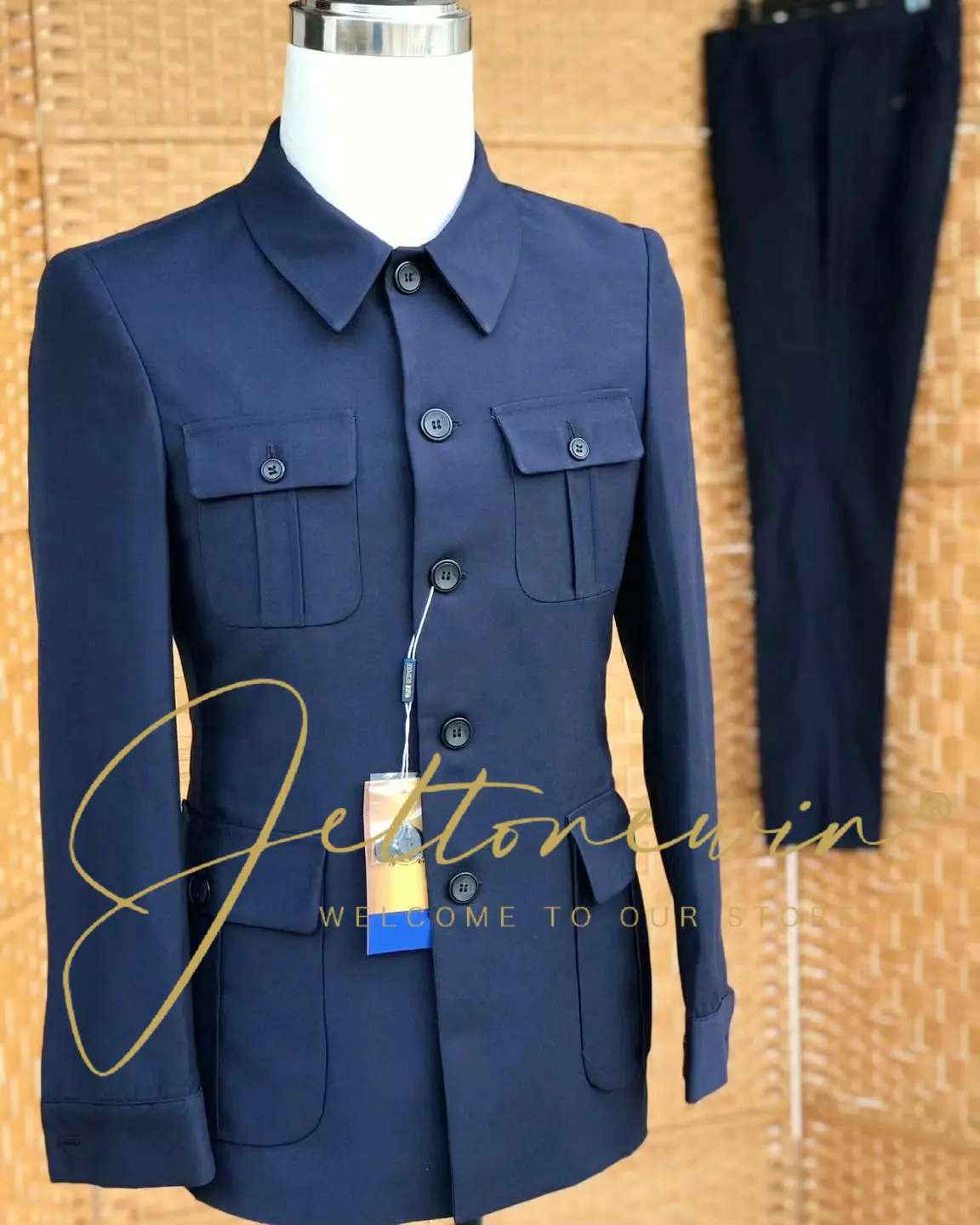 Western anzug für Männer im chinesischen Stil Freizeit jacke Top Slim Fit Jugend männliche profession elle Kleidung Blazer Hosen Kostüm homme Image