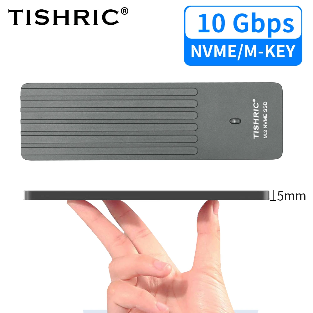 TISHRIC 10 Gbit/s SSD M2 NVME Externes Festplattengehäuse 5 mm Ultradünnes M.2 M Key SSD USB auf Typ-C-Festplattengehäuse für Gaming Image
