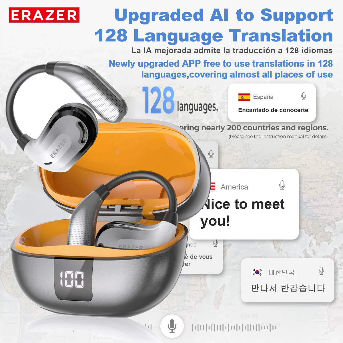 Übersetzer Kopfhörer Erazer XT66 Drahtlose Kopfhörer Bluetooth Übersetzung Ohrhörer Echtzeit Übersetzung DIY Equalizer APP Image