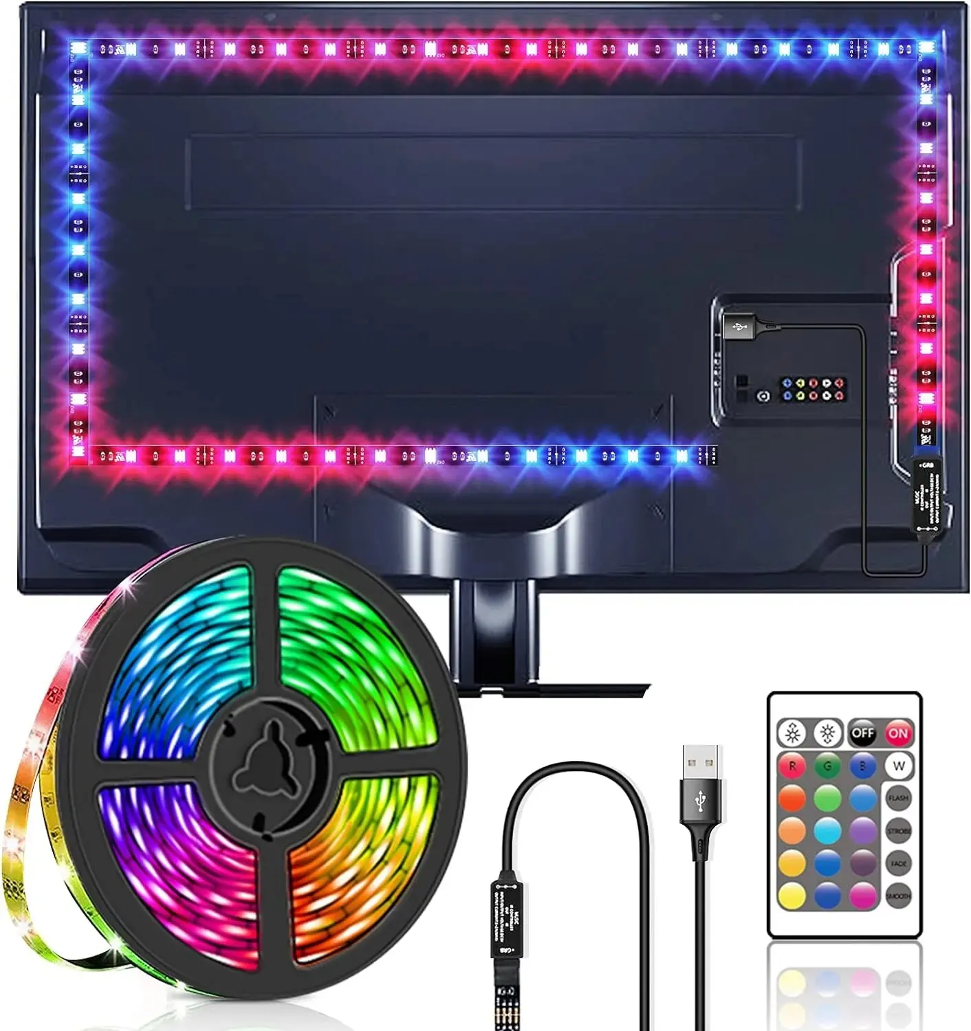 LED-TV-Hintergrund beleuchtung, 5V USB-LED-Streifen Lichter mit Bluetooth 24 Tasten Fernbedienung, 5050 RGB DIY Farbwechsel Lichter für Schlafzimmer Party Image
