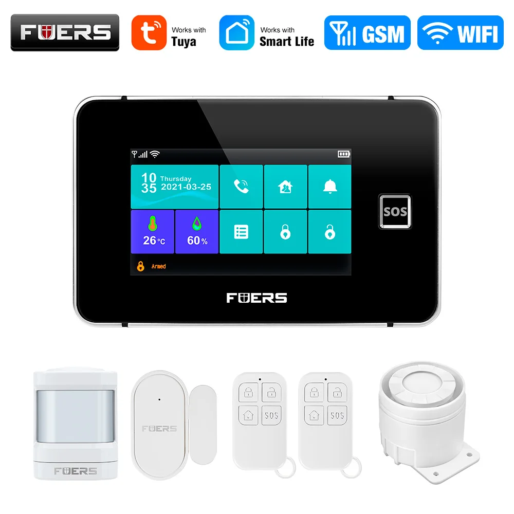FUERS 4,3 Zoll TFT-Bildschirm WiFi GSM Tuya Smart Home Security Alarm System G60B Temperatur-Feuchtigkeitsanzeige 433 MHz Steuersirene Image