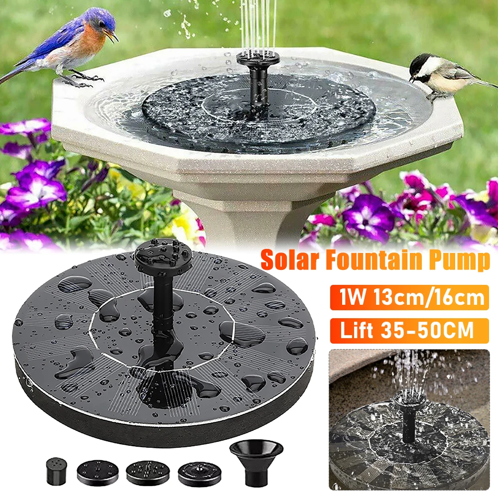 1W Solar-Brunnenpumpe, Aufzug 35–50 cm, schwimmende solarbetriebene Wasserbrunnenpumpe für Vogelbad, Garten, Teich, Pool, Aquarium im Freien Image
