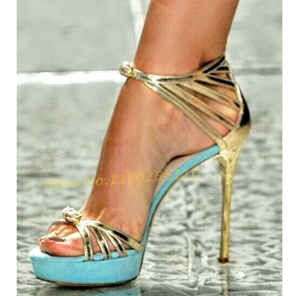 Metallic Gold Strap Heels Sandalen Frauen Cross Strap Plattform süße Sommer High Heel Schuhe Party Sandalen Luxus elegante Schuhe