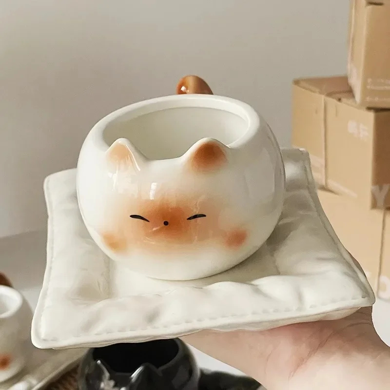 Keramiktasse, niedliche Katzenform, unterglasurfarben, Cartoon, siamesische Katze, Kaffeetassen, Zuhause, Frühstück, Milch, Kaffeetasse, Geburtstagsgeschenk, Tasse Image