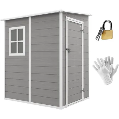 4 x 5FT Plastic Garden Shed, Lean to Shed, Lockable Tool Storage House with Window, Vent and Plastic