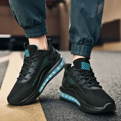 Men's casual sports shoes, light sports shoes, blue outdoor breathable mesh black running shoes,
