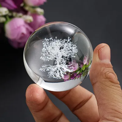 50mm Tree of Life Crystal Ball 3D Laser Engraved Paperweight Yoga Meditation Healing Glass Ball