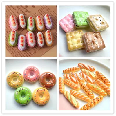 100pcs Kawaii Mini Bread Cookie donut Resin Flatback Embellishment Scrapbooking For Home Decoration