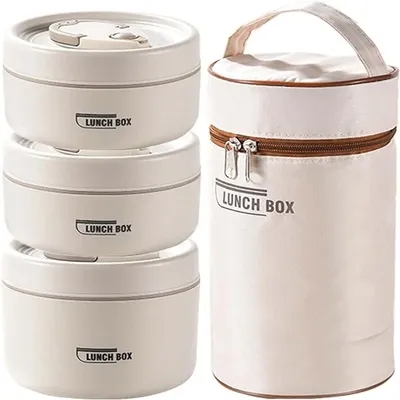 Portable Insulated Food Lunch Container Set with Thermal Lunch Box 3 Separate Stackable Lunch