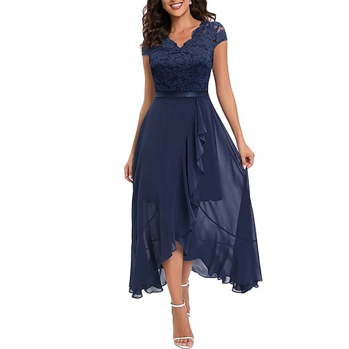 Abito di Laurea Donna Abito Maxi Colore Solido Abito Prom Abito A Line Abito Fit And Flare Elegante Formale Semi Matrimonio Ospite Engagement Cocktail Festa Grafica Senza Maniche Collo A V
