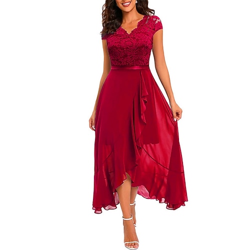 Abito di Laurea Donna Abito Maxi Colore Solido Abito Prom Abito A Line Abito Fit And Flare Elegante Formale Semi Matrimonio Ospite Engagement Cocktail Festa Grafica Senza Maniche Collo A V