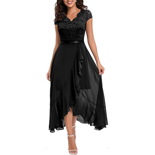Abito di Laurea Donna Abito Maxi Colore Solido Abito Prom Abito A Line Abito Fit And Flare Elegante Formale Semi Matrimonio Ospite Engagement Cocktail Festa Grafica Senza Maniche Collo A V