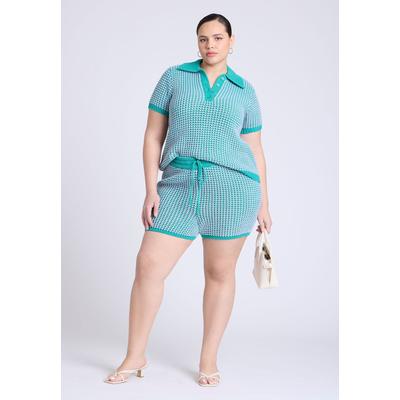 Plus Size Women's Knitted Short by ELOQUII in Green And Blue (Size 14/16)