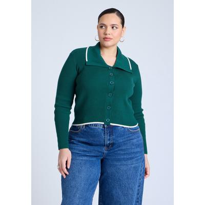 Plus Size Women's Oversized Collar Ribbed Sweater by ELOQUII in Green (Size 22/24)