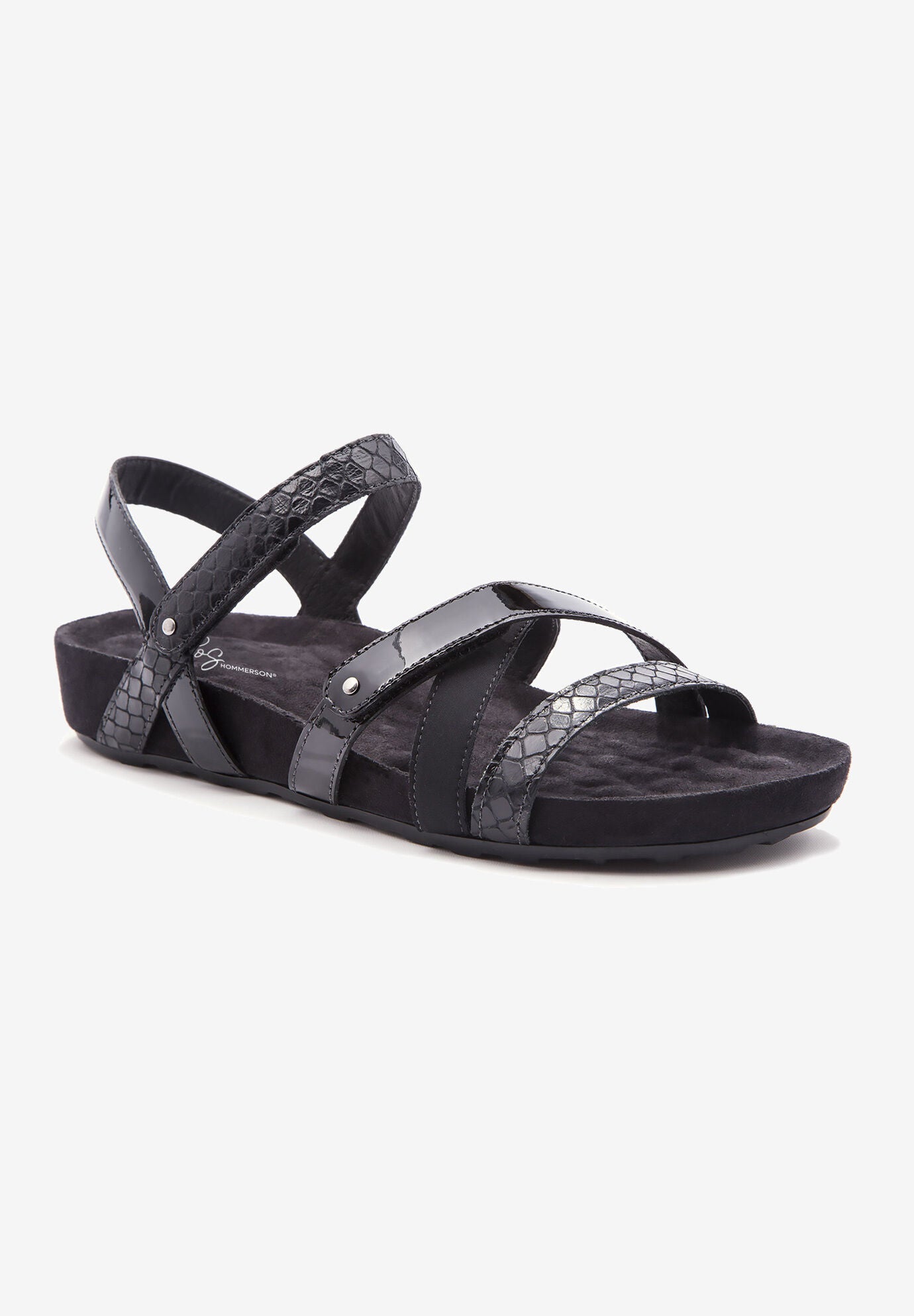 Wide Width Women's Pool Strappy Sandal by Ros Hommerson in Black Multi Leather (Size 8 W)