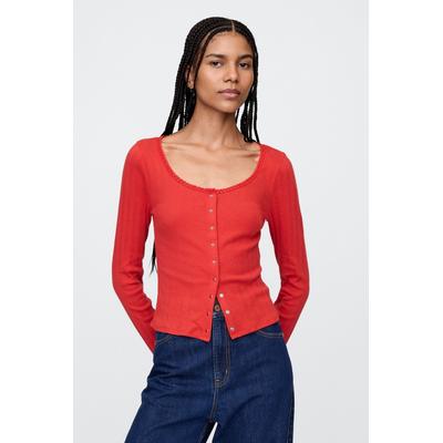 Gap Womens Red Cropped Pointelle Cardigan - Red