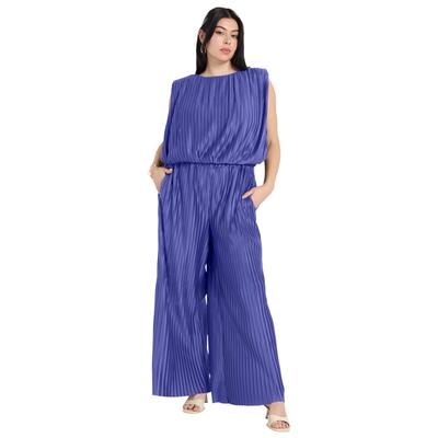 Plus Size Women's Plisse Dolman-Sleeve Cropped Top by June+Vie in Blue Iris (Size 30/32)