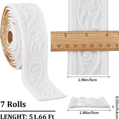 "TEMU 7pcs Peel And Stick Crown Molding Rolls, Flexible Self-adhesive Foam Trim, 3d Wallpaper Border, White Vintage Decorative Wall Edging, 620" X 2" With Box For Diy, Hotel, Home Decoration" Image