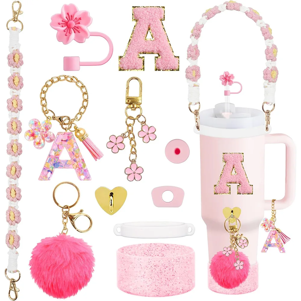 11-teiliges Becherzubehör für Stanley 30oz 40oz Tumbler Cup, inklusive Blumen-Strohhalm-Abdeckung, Topper, Wasserflaschen-Griffband, Stiefel Image