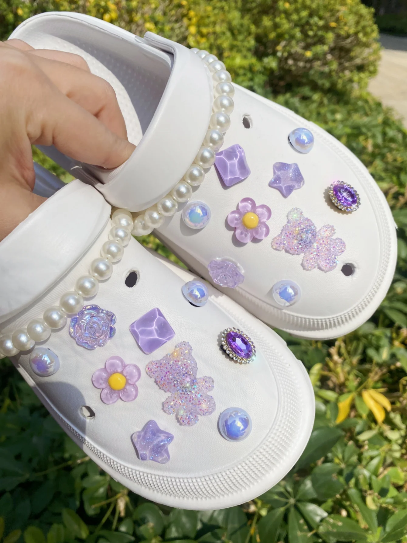 20 stücke abnehmbare lila Kristall Strass glänzende Bär Schuh Charms für Loch Schuhe, Sandalen und Sommerschuhe