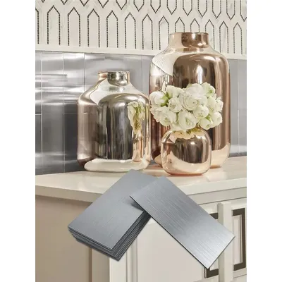10/60/100 Sheets Stainless Steel Peel and Stick Backsplash for Kitchen, 6''x3'' Stick on Metal Tiles for Kitchen Bath Walls