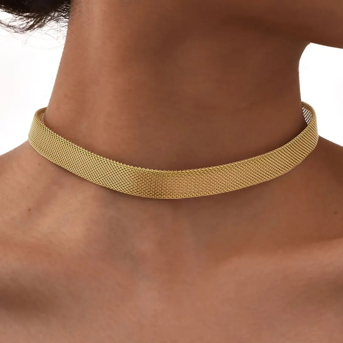 Vergoldete hohle Mesh-Choker-Halskette für Frauen, wasserdichte Halsketten aus Edelstahl, Modeschmuck-Geschenk Image