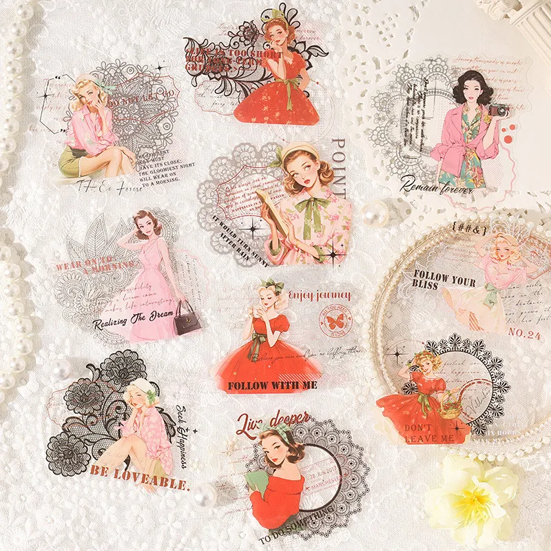 10 Stück Charakter-Aufkleber, PET-Material, dekorative Aufkleber, Packung, Scrapbooking-Material, Etikett, Tagebuch, Telefon, Tagebuch, Planer Image