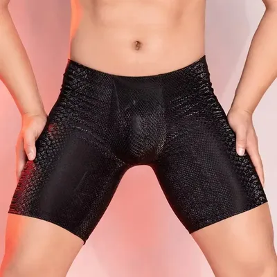 Sexy PU Shorts Leopard Print Hosen Männer Kleidung Strumpfhosen Männliche Kleidung U Ausbuchtung Beutel Hosen Shorts Gym Boxer Mann Shapewear Lift Butt Image