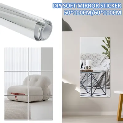 Selbstklebende Spiegelaufkleber, flexible Spiegelbögen, schneidbar, DIY-Wandspiegel, PET, nicht aus Glas, Spiegelaufkleber, Spiegelwand Image