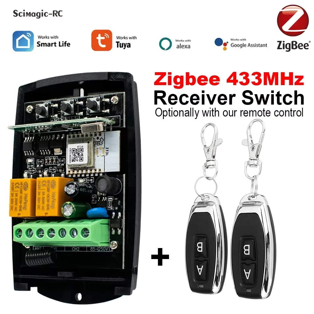 2CH Zigbee Tuya Smart Garage Tür Empfänger Schalter Universal 433mhz 433,92 Fernbedienung Tor Öffner Controller Mit Sender Image
